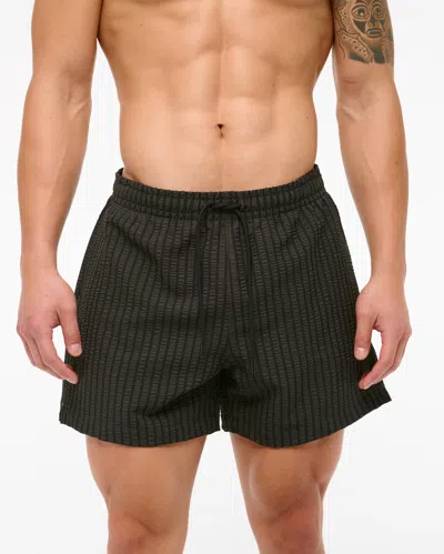 Abercrombie & Fitch Pull-on Wide Seersucker Swim Trunk In Black