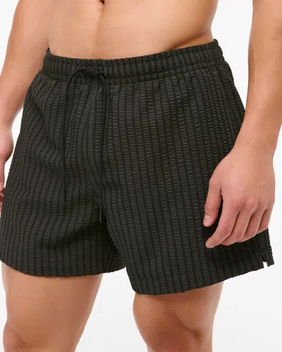 Abercrombie & Fitch Pull-on Wide Seersucker Swim Trunk In Black