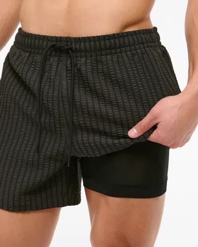 Abercrombie & Fitch Pull-on Wide Seersucker Swim Trunk In Black