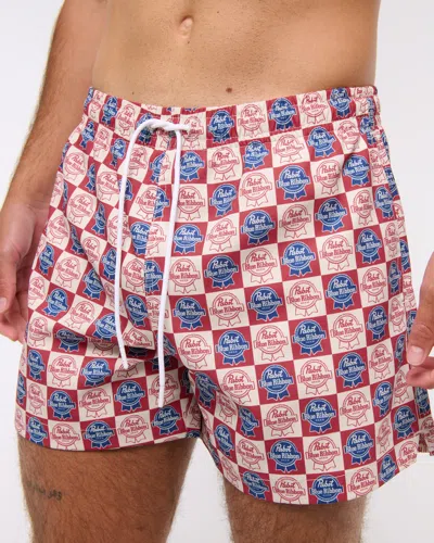 Abercrombie & Fitch Pabst Blue Ribbon Graphic Pull-on Swim Trunk In Blue