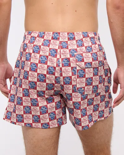 Abercrombie & Fitch Pabst Blue Ribbon Graphic Pull-on Swim Trunk In Blue
