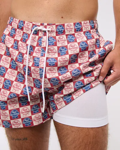 Abercrombie & Fitch Pabst Blue Ribbon Graphic Pull-on Swim Trunk In Blue
