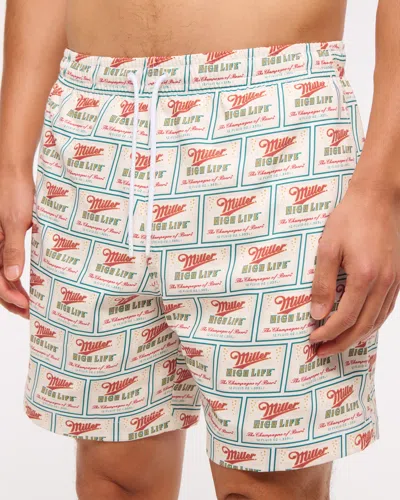 Abercrombie & Fitch Miller High Life Graphic Pull-on Swim Trunk In Red