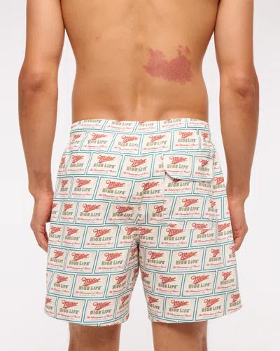 Abercrombie & Fitch Miller High Life Graphic Pull-on Swim Trunk In Red