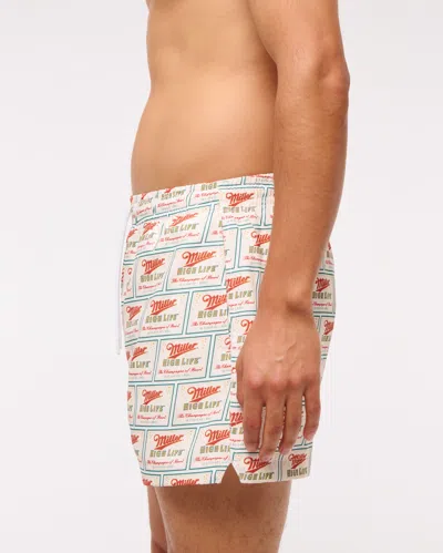 Abercrombie & Fitch Miller High Life Graphic Pull-on Swim Trunk In Gray