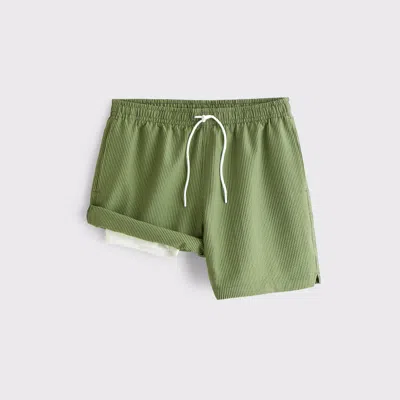 Abercrombie & Fitch Pull-on Seersucker Swim Trunk In Green