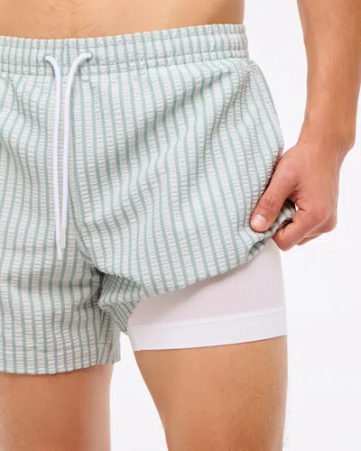 Abercrombie & Fitch Pull-on Wide Seersucker Swim Trunk In Blue