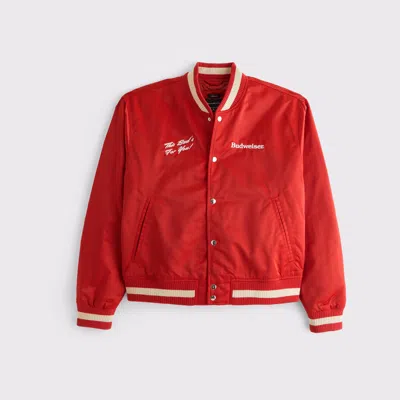 Abercrombie & Fitch Budweiser Varsity Bomber Jacket In Red