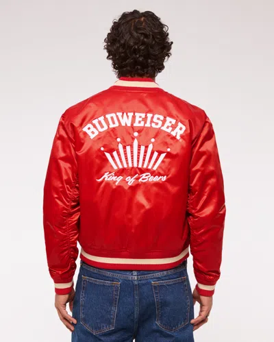 Abercrombie & Fitch Budweiser Varsity Bomber Jacket In Red