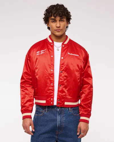 Abercrombie & Fitch Budweiser Varsity Bomber Jacket In Red