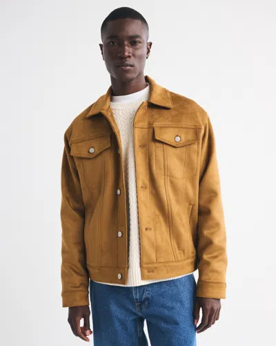 Abercrombie & Fitch Vegan Suede Trucker Jacket In Brown
