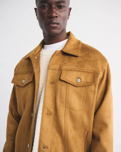 Abercrombie & Fitch Vegan Suede Trucker Jacket In Brown