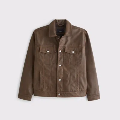 Abercrombie & Fitch Vegan Leather Trucker Jacket In Brown