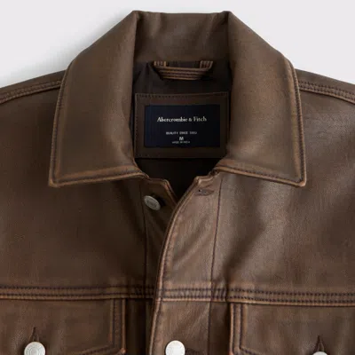 Abercrombie & Fitch Vegan Leather Trucker Jacket In Brown