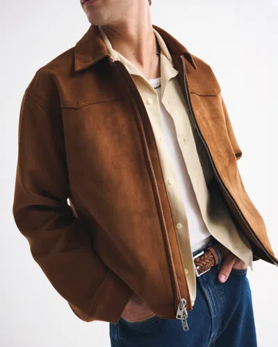 Abercrombie & Fitch Easy Vegan Suede Zip Jacket In Brown