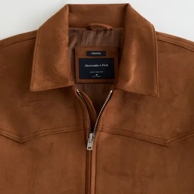 Abercrombie & Fitch Easy Vegan Suede Zip Jacket In Brown
