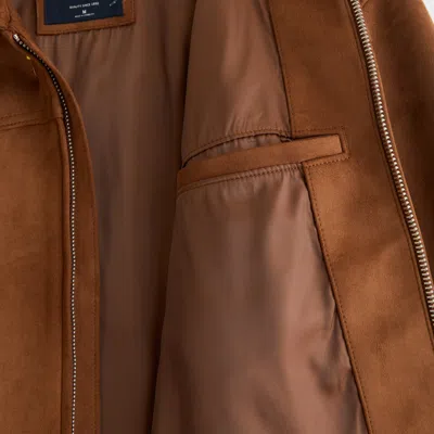 Abercrombie & Fitch Easy Vegan Suede Zip Jacket In Brown