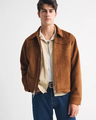 Abercrombie & Fitch Easy Vegan Suede Zip Jacket In Brown