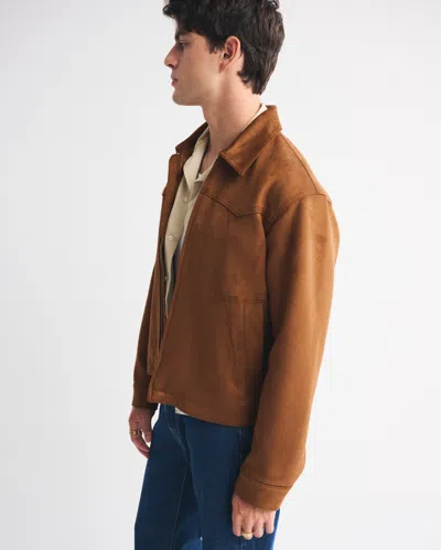 Abercrombie & Fitch Easy Vegan Suede Zip Jacket In Brown