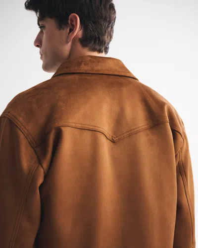 Abercrombie & Fitch Easy Vegan Suede Zip Jacket In Brown