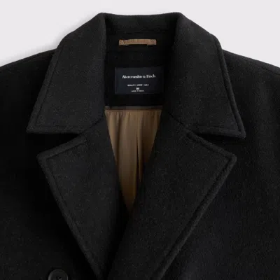 Abercrombie & Fitch Wool-blend Double-breasted Coat In Black