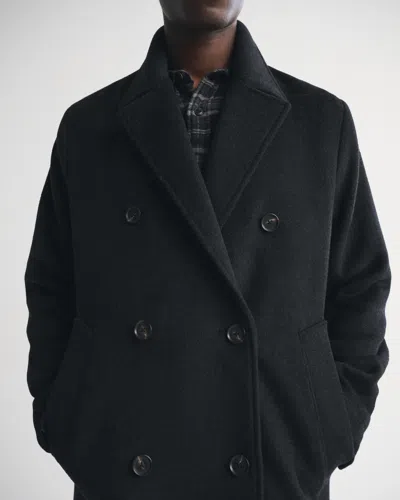 Abercrombie & Fitch Wool-blend Double-breasted Coat In Black