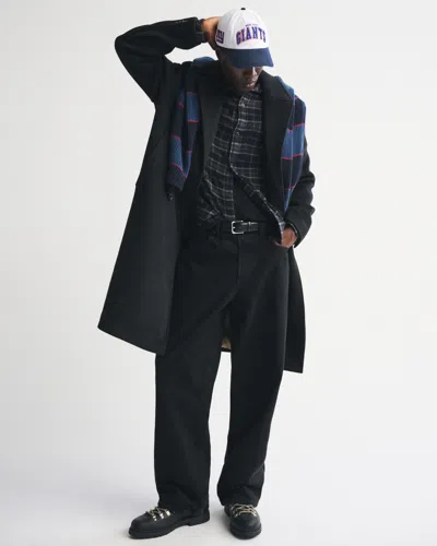 Abercrombie & Fitch Wool-blend Double-breasted Coat In Black