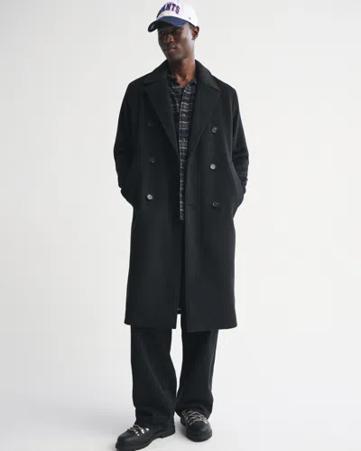 Abercrombie & Fitch Wool-blend Double-breasted Coat In Black