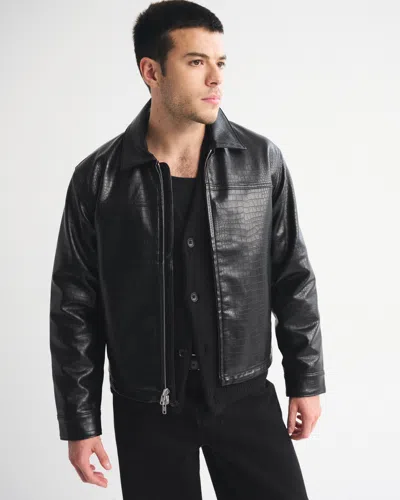 Abercrombie & Fitch Easy Vegan Leather Zip Jacket In Black