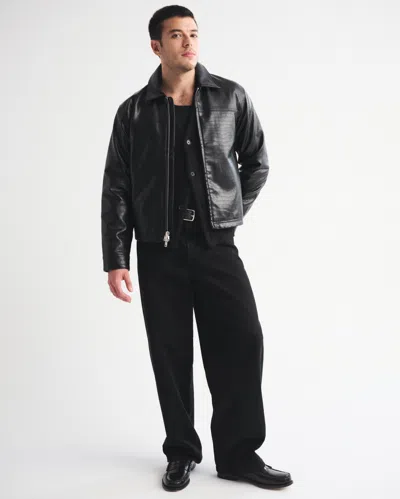 Abercrombie & Fitch Easy Vegan Leather Zip Jacket In Black
