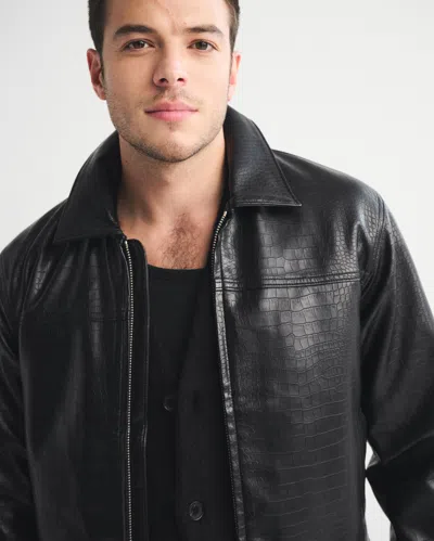 Abercrombie & Fitch Easy Vegan Leather Zip Jacket In Black