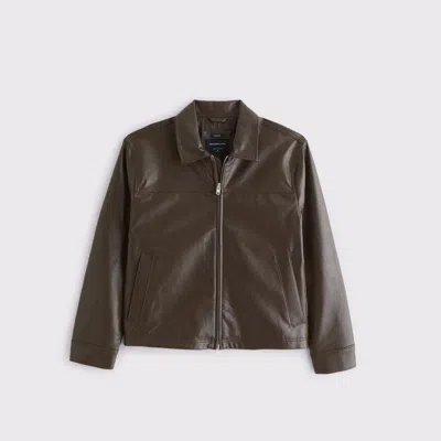 Abercrombie & Fitch Vegan Leather Zip Jacket In Brown