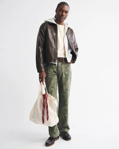 Abercrombie & Fitch Vegan Leather Zip Jacket In Brown