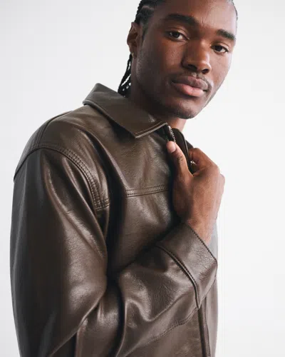 Abercrombie & Fitch Vegan Leather Zip Jacket In Brown