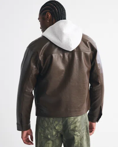 Abercrombie & Fitch Vegan Leather Zip Jacket In Brown
