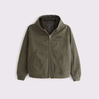 Abercrombie & Fitch Hooded Workwear Bomber Jacket In Green