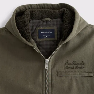 Abercrombie & Fitch Hooded Workwear Bomber Jacket In Green