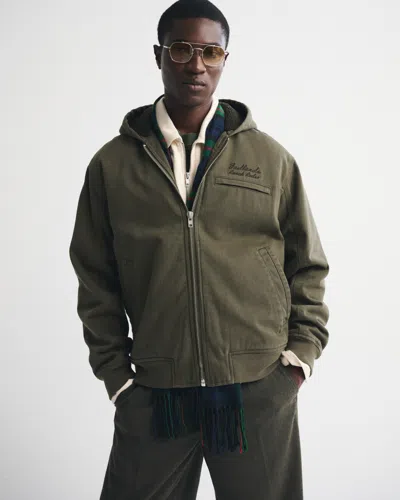Abercrombie & Fitch Hooded Workwear Bomber Jacket In Green