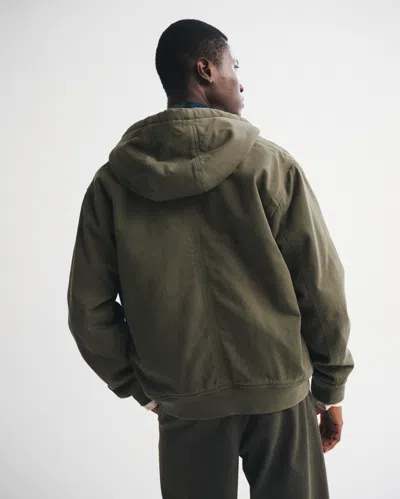 Abercrombie & Fitch Hooded Workwear Bomber Jacket In Green