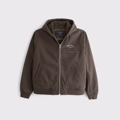 Abercrombie & Fitch Workwear Hooded Bomber Jacket In Brown