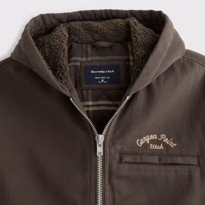 Abercrombie & Fitch Workwear Hooded Bomber Jacket In Brown