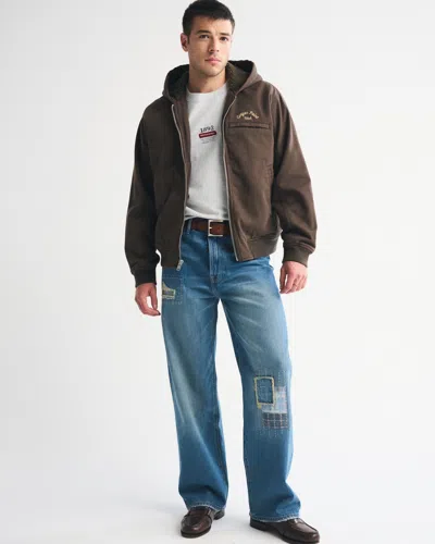 Abercrombie & Fitch Workwear Hooded Bomber Jacket In Brown