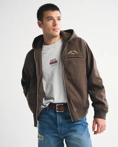 Abercrombie & Fitch Workwear Hooded Bomber Jacket In Brown