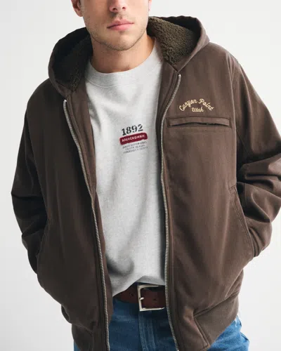 Abercrombie & Fitch Workwear Hooded Bomber Jacket In Brown
