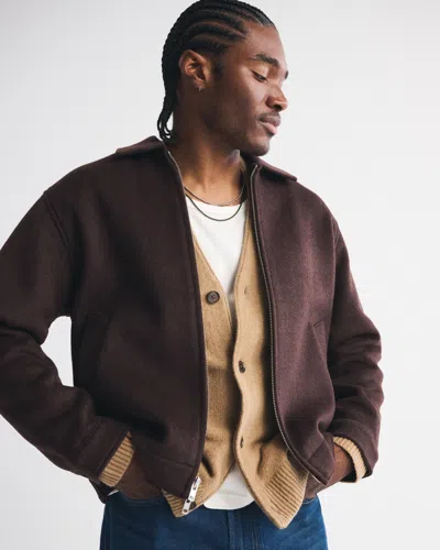 Abercrombie & Fitch Wool-blend Zip Jacket In Brown