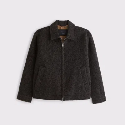 Abercrombie & Fitch Recycled Wool-blend Zip Jacket In Brown