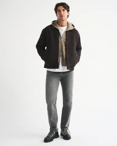 Abercrombie & Fitch Recycled Wool-blend Zip Jacket In Brown