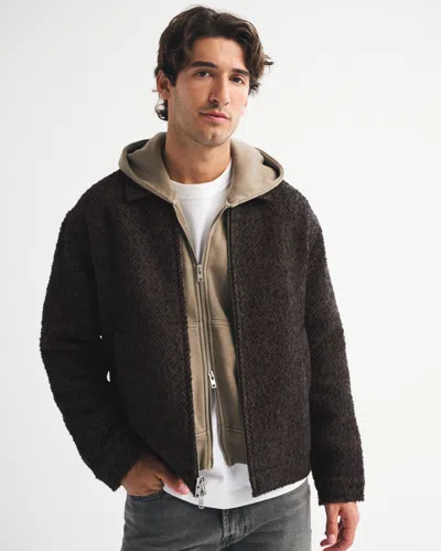 Abercrombie & Fitch Recycled Wool-blend Zip Jacket In Brown
