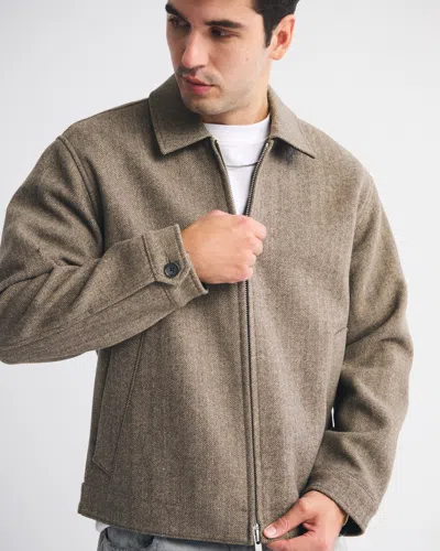 Abercrombie & Fitch Wool-blend Zip Jacket In Brown