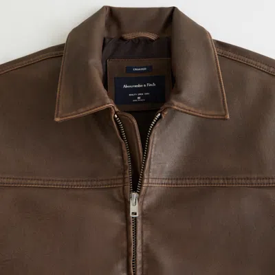 Abercrombie & Fitch Easy Vegan Leather Zip Jacket In Brown